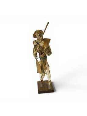 Vintage Mexican Folk Art Paper Mache Hunter Man Holding a Rifle 14.5"